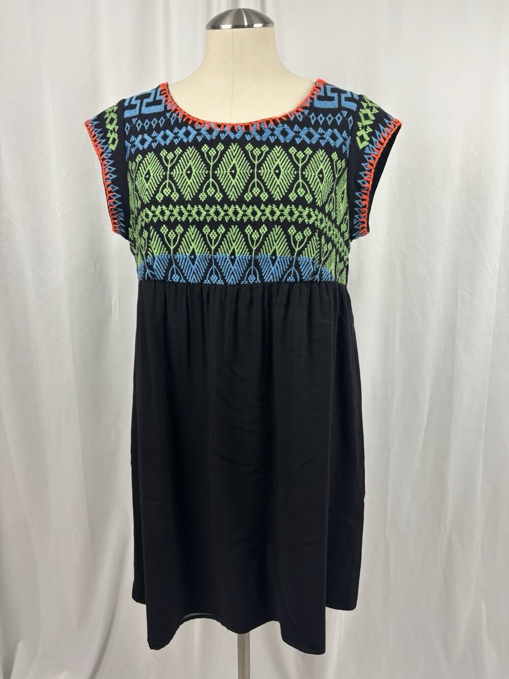 Anthropologie Uncle Frank Geometric Embroidered Dress Boho Southwestern Sz S